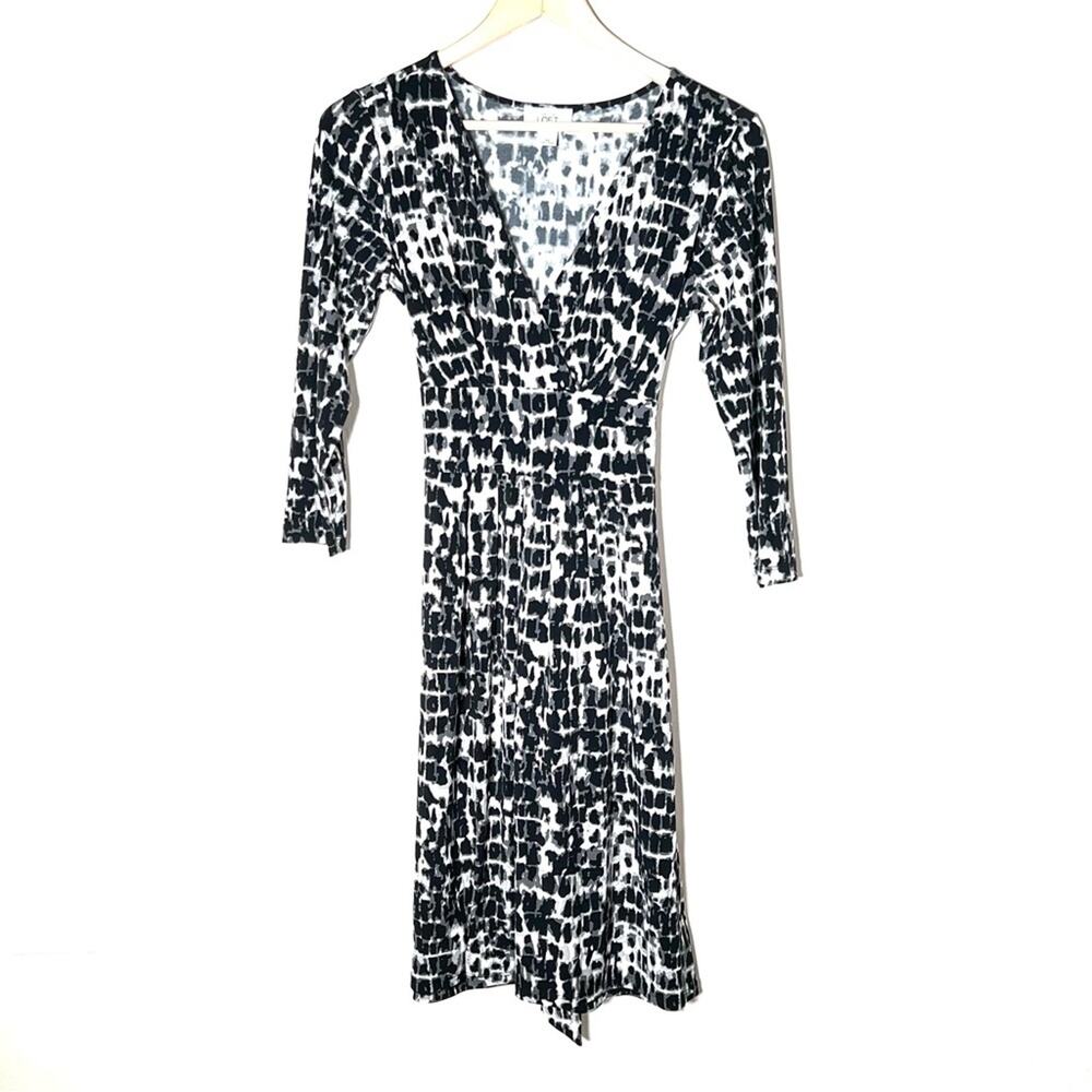 Loft black and white long sleeve wrap dress size XS B156 - Picture 3 of 6